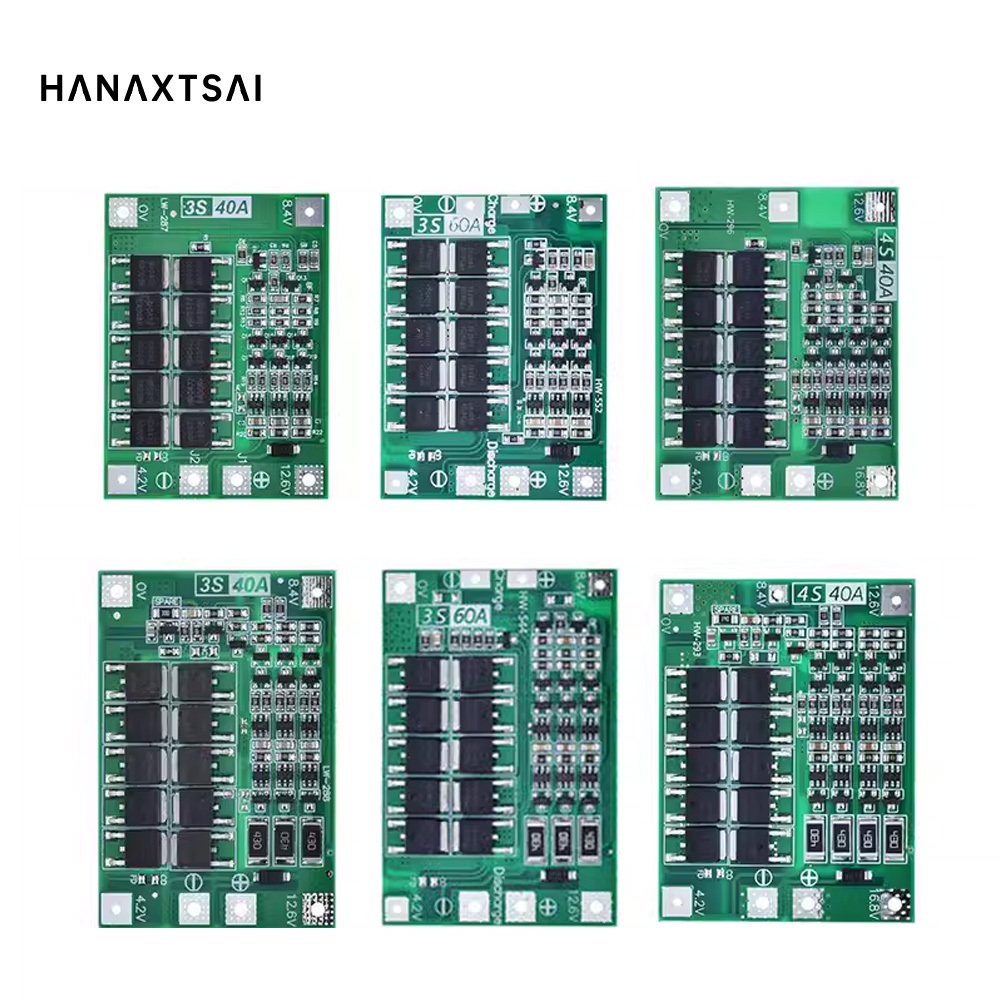 บอร์ดป้องกันที่ชาร์จแบตเตอรี่ลิเธียม 3S 4S 40A 60A Li-ion 18650 BMS สําหรับมอเตอร์สว่าน 11.1V 12.6V 14.8V 16.8V พร้อมบาลานซ์ (3 4 12.6V 18650 )