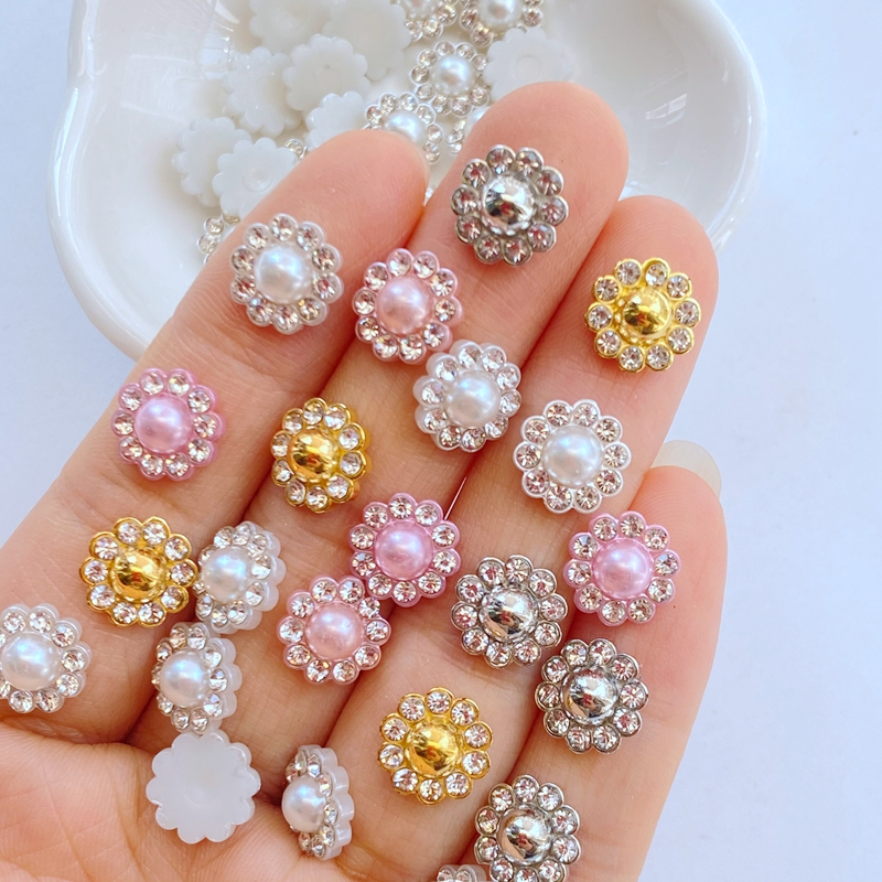 ฐานรองหลังเบี้ย ประดับไข่มุกเทียม พลอยเทียม สีขาว 50 ชิ้น สําหรับทําเครื่องประดับผม DIY 50 ชิ้น