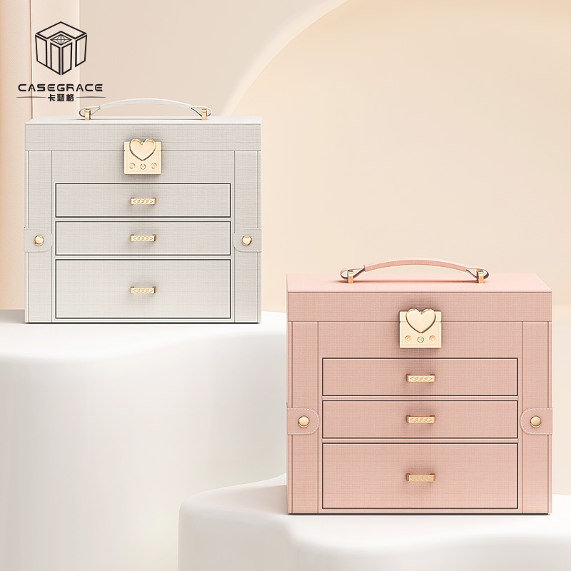 Casegrace กล่องหนัง PU ขนาดใหญ่ กล่องเครื่องประดับ นาฬิกากระจก ออแกไนเซอร์ สร้อยคอ แหวน ต่างหู กล่องเก็บเครื่องประดับ กล่องของขวัญ ล็อคได้