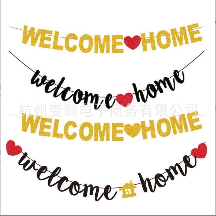Golden ธงดึง ลายดอกไม้ welcome home สีทอง สําหรับตกแต่งบ้าน ห้อง