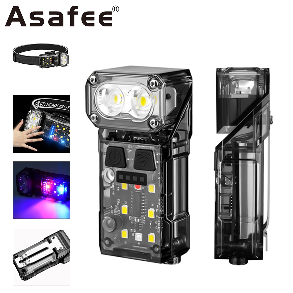 Asafee T52 ไฟฉายสวมศีรษะ เซนเซอร์แมนนวล SMD ไฟ LED 4 โหมด สว่างพิเศษ ถอดได้ เป็นพวงกุญแจไฟฉาย EDC