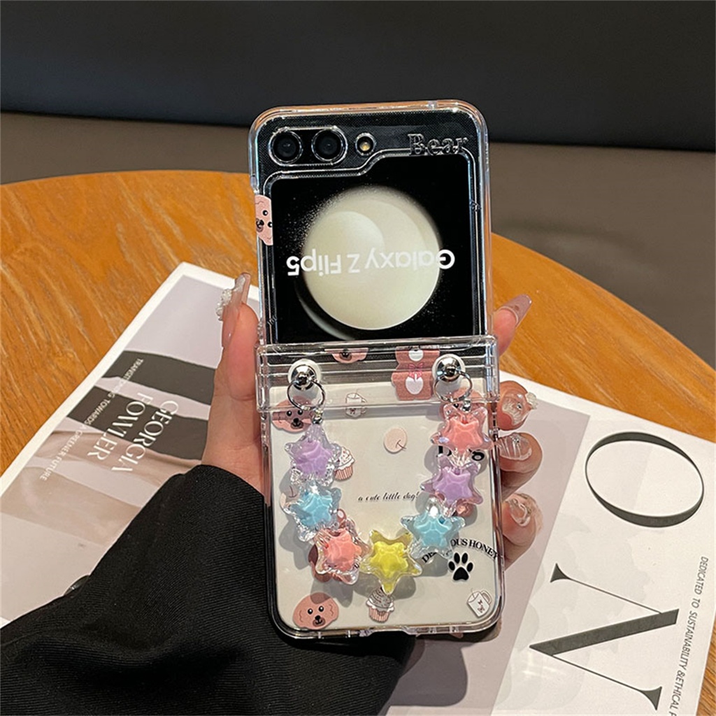 น่ารักเกาหลี 3D สีสัน Star สร้อยข้อมือการ์ตูนหมีสําหรับ Samsung Galaxy Z Flip 5 6 Z Flip5 Flip6 Zflip5 Flip5 Zflip5 ฝาหลัง