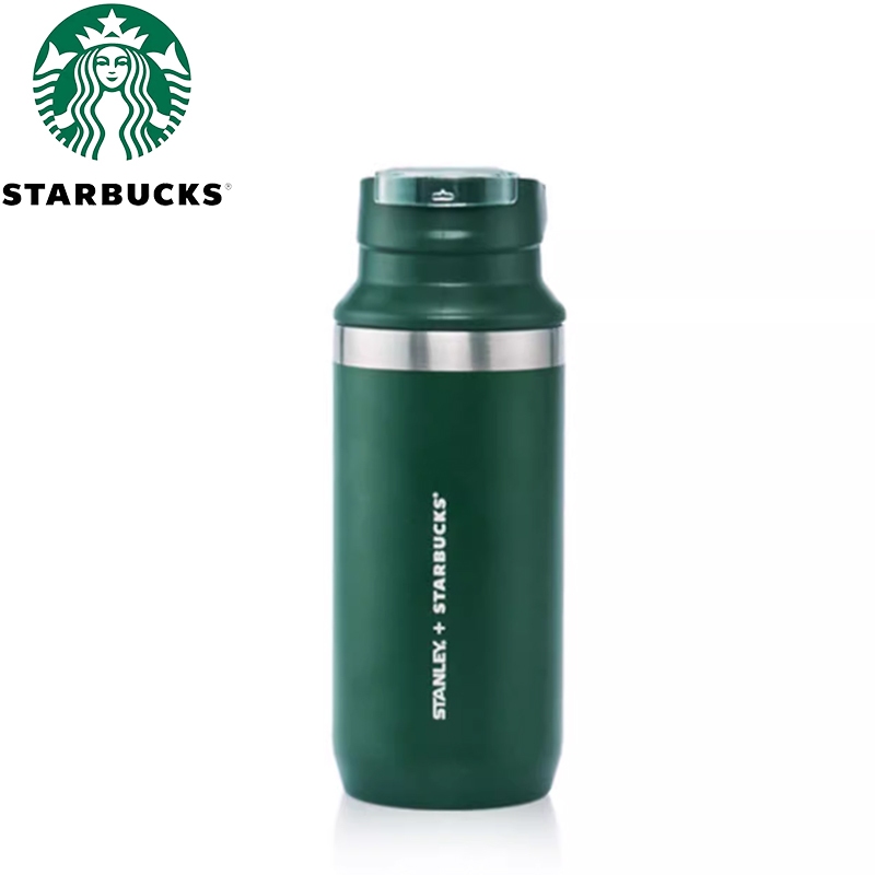 Starbucks แก้วน้ำ 384ml แก้วเก็บน้ำร้อน/น้ำเย็นสแตนเลส Stanley สีเขียวเข้มเก็บได้ประมาณ6ชม.ถ้วยน้ำกลางแจ้งแบบพกพา