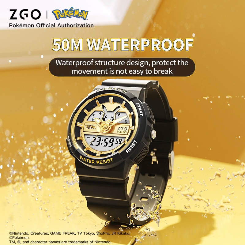 ZGO x Pokémon Pikachu นาฬิกาเด็ก ฟังก์ชั่นโครโนกราฟ-ปลุกสั่น ดีไซน์สปอร์ต นาฬิกาอิเล็กทรอนิกส์กันน้ำ 8631