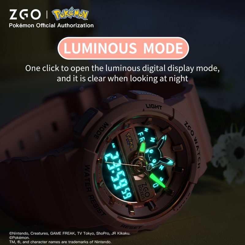 ZGO x Pokémon Pikachu นาฬิกาเด็ก ฟังก์ชั่นโครโนกราฟ-ปลุกสั่น ดีไซน์สปอร์ต นาฬิกาอิเล็กทรอนิกส์กันน้ำ 8631