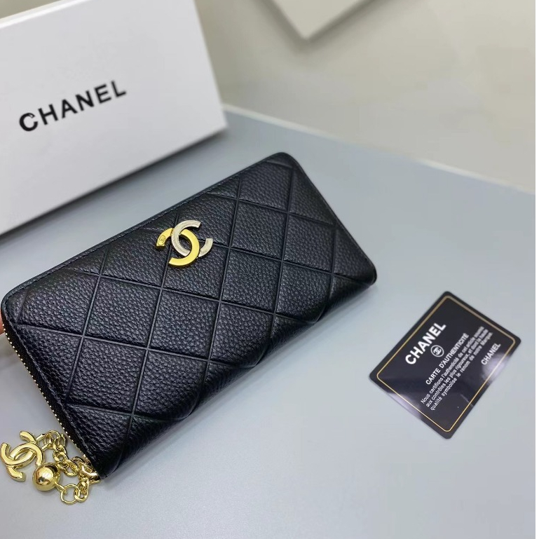 กระเป๋าสตางค์ Chanel หนังแท้ ใบเล็ก ใส่โทรศัพท์มือถือได้ สําหรับผู้หญิง และผู้ชาย A6228