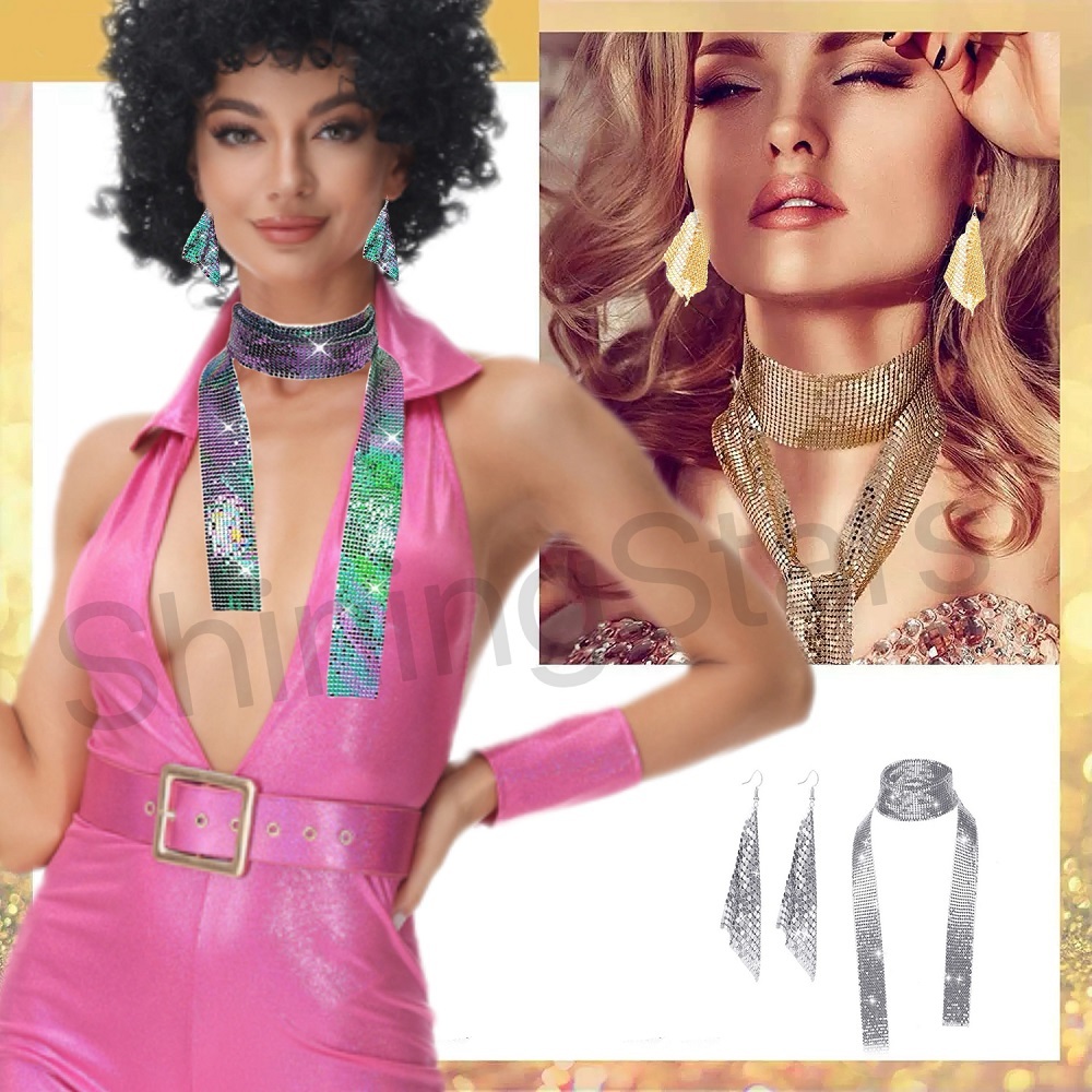 Shiningstars ชุดเครื่องแต่งกายดิสโก้ 70s สไตล์เรโทร ฮาโลวีน สําหรับผู้หญิง (2 ชิ้น)