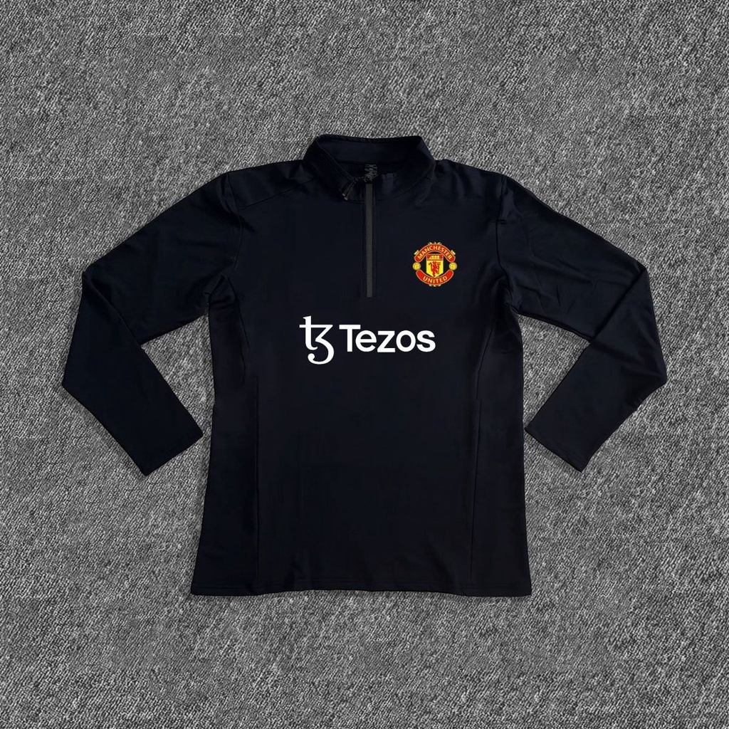 24-25 เสื้อฝึกซ้อมฟุตบอลชายแมนเชสเตอร์ ยูไนเต็ด อบอุ่น-ขึ้น แขนยาวครึ่งซิปด้านบนกีฬากลางแจ้งวิ่งเสื้อยืดฟุตบอลแห้งเร็วระบายอากาศ