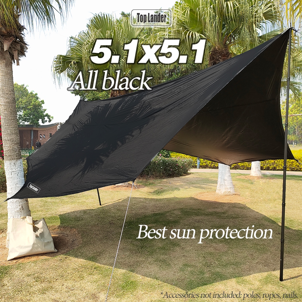 ฟลายชีทเคลือบสีดํา Top Lander 5.1x5.1 ตั้งแคมป์กลางแจ้ง ขนาดใหญ่พิเศษ