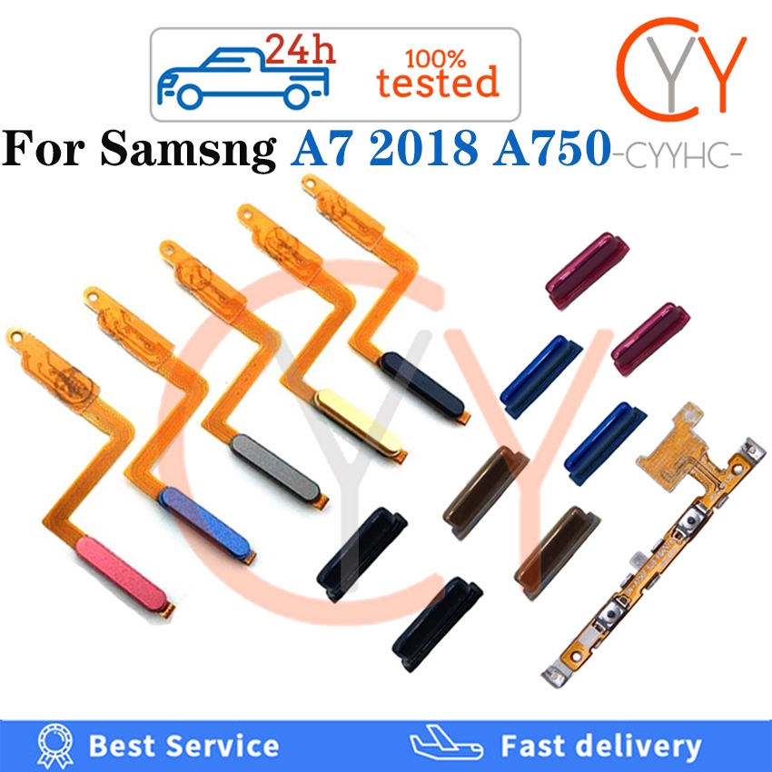 สําหรับ Samsung Galaxy A7 2018 A750 ปุ่มโฮมสแกนลายนิ้วมือ ปุ่มปรับระดับเสียง ปุ่มเปิดปิด สายแพร