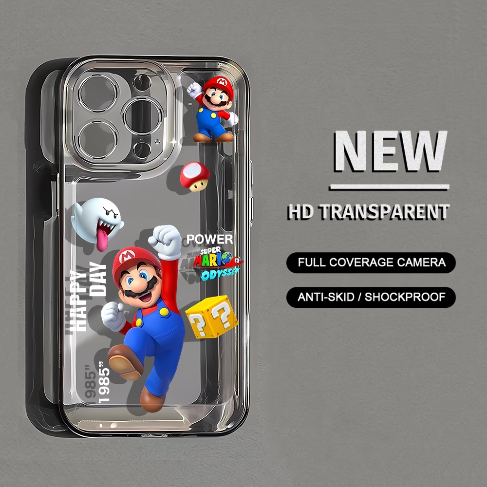 เคสโทรศัพท์มือถือแบบนิ่ม ใส ลายการ์ตูนมาริโอ้ HD สําหรับ iPhone 15 14 13 12 11 Promax 7 8 Plus X XR Xs Max
