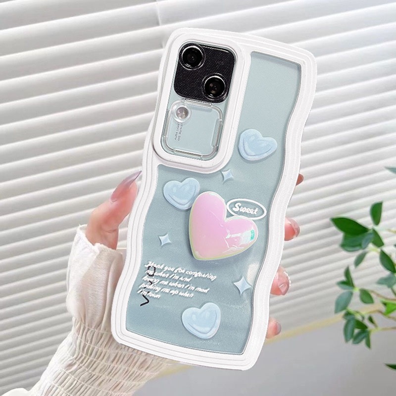 เคส Vivo V30 Y36 5G เคส Vivo Y27S V25 Pro โทรศัพท์มือถือ ขอบหยัก ลายหัวใจ พร้อมสายคล้องมือ เคสโทรศัพท์กันกระแทกใสพร้อมสายคล้องคอ