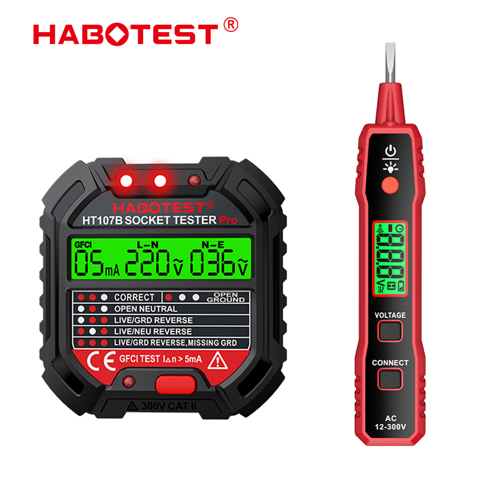 Habotest HT107B+HT89A เครื่องทดสอบซ็อกเก็ตไฟฟ้า พร้อมจอแสดงผลแรงดันไฟฟ้า 48V-250V
