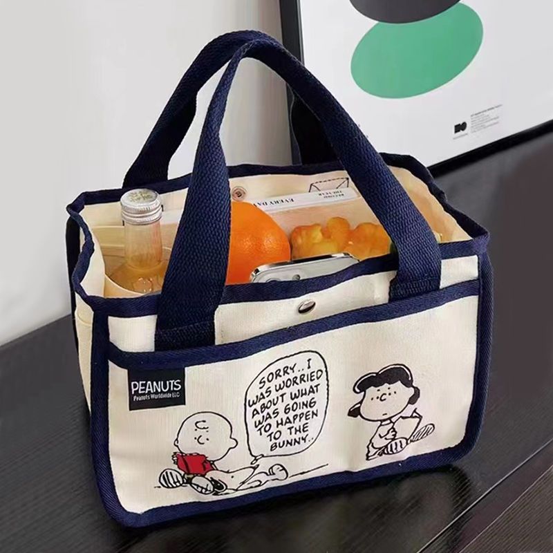 【จัดส่งจากประเทศไทย】🌼พร้อมส่ง🌼กระเป๋าผ้าแคนวาส กระเป๋าใส่กล่องอาหารกลางวัน ขนาดเล็ก แบบพกพา จุของได้เยอะ 2024