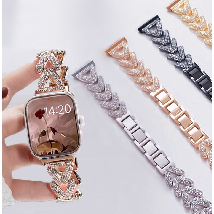 Bling Wheat Diamond สายนาฬิกาข้อมือ ประดับเพชร พร้อมเคส สําหรับ i watch Series10 9 Series8 7 6 5 4 i