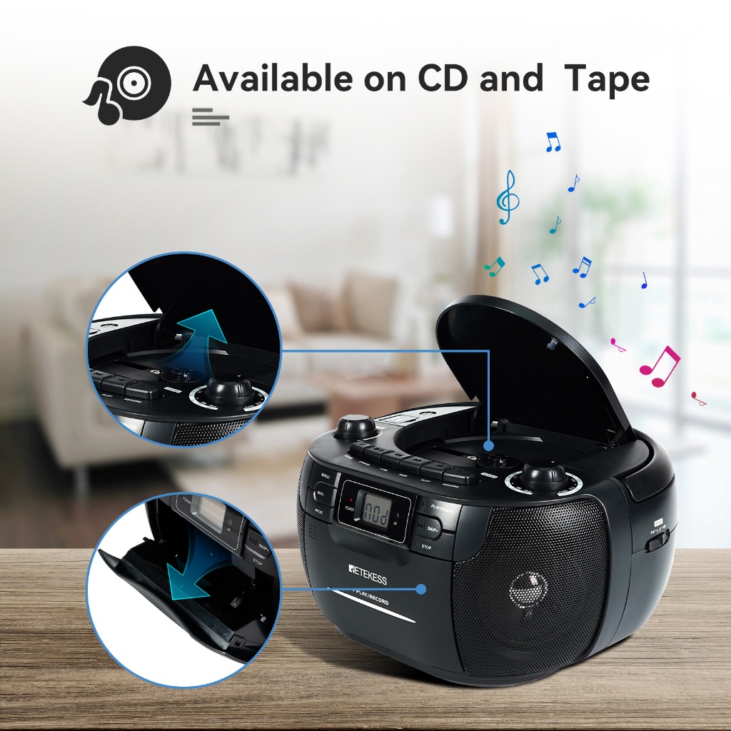 Retekess TR621 เครื ่ องเล ่ นซีดีแบบพกพา Boombox Cassette Player AM วิทยุ FM รองรับ USB TF Card พร 