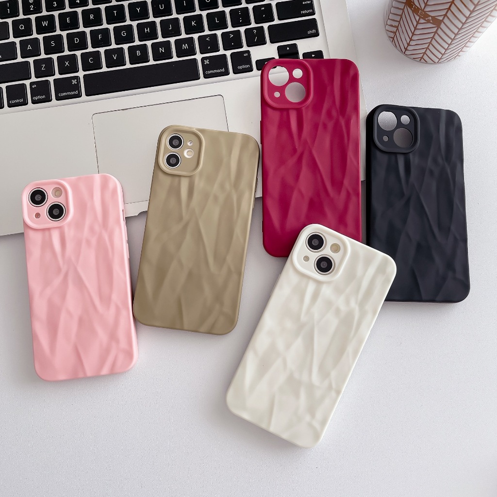 เคสโทรศัพท์มือถือ ซิลิโคนนิ่ม แต่งจับจีบ สีพื้น เรียบง่าย สําหรับ iphone 11 12 13 14 15 pro max 14 15plus X XS XSMAX XR