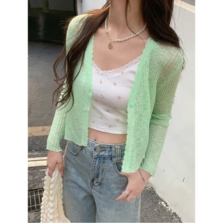 เสื้อแจ็กเก็ตคาร์ดิแกน ผ้าเรยอน แบบบาง กันแดด สีขาว แฟชั่นฤดูร้อน สําหรับผู้หญิง