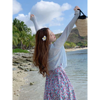 เสื้อแจ็กเก็ตคาร์ดิแกน ผ้าเรยอน แบบบาง กันแดด สีขาว แฟชั่นฤดูร้อน สําหรับผู้หญิง