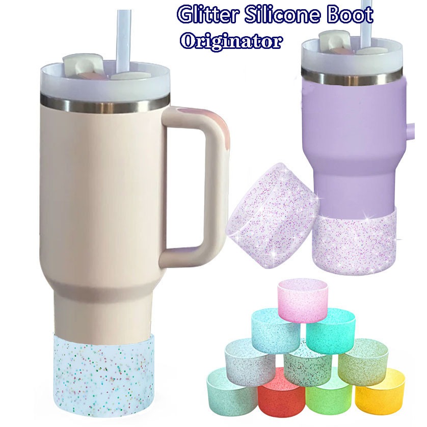 Bling ซิลิโคน Boot สําหรับ Stanley Quencher ผจญภัย 40oz & Stanley Ice Flow 20oz 30oz ลด Dents ป้องกันซิลิโคนขวดน้ําด้านล่างฝาครอบแขน