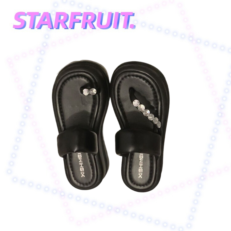 STARFRUIT รองเท้าแตะ พื้นหนา ป้องกันการลื่น เหมาะกับเดินชายหาด สไตล์แฟรี่ สําหรับผู้หญิง ซุปเปอร์ซอฟท์ รองเท้าชายหาดโรมัน(5cm size35-40)