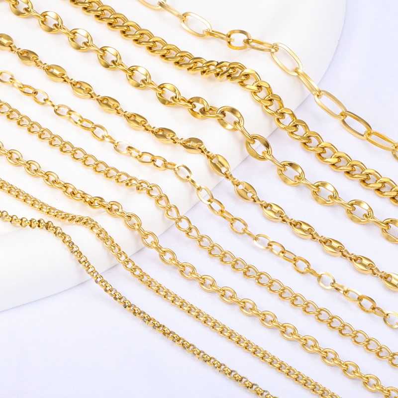 สายโซ่สเตนเลส ทอง 18K แบบบาง แฮนด์เมด DIY เครื่องประดับแฟชั่น สร้อยข้อมือ สร้อยคอ