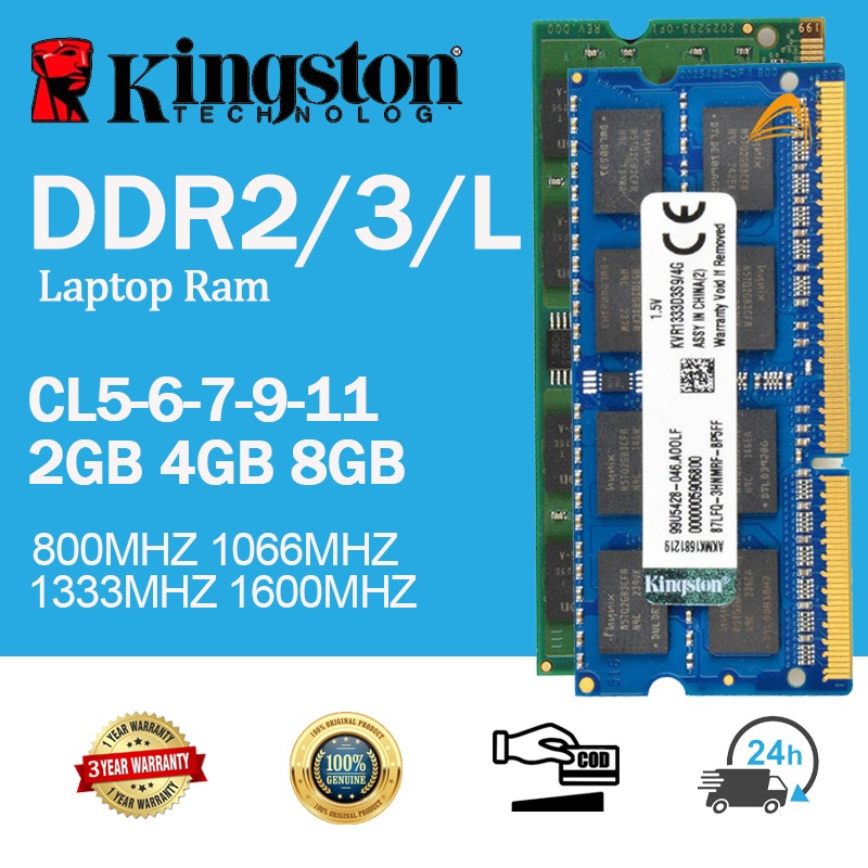Kingston แรมแล็ปท็อป 2GB 4GB 8GB DDR2 DDR3 DDR3L 800Mhz 1333Mhz 1600MHz PC2 PC3 6400S 10600S 12800S 12800