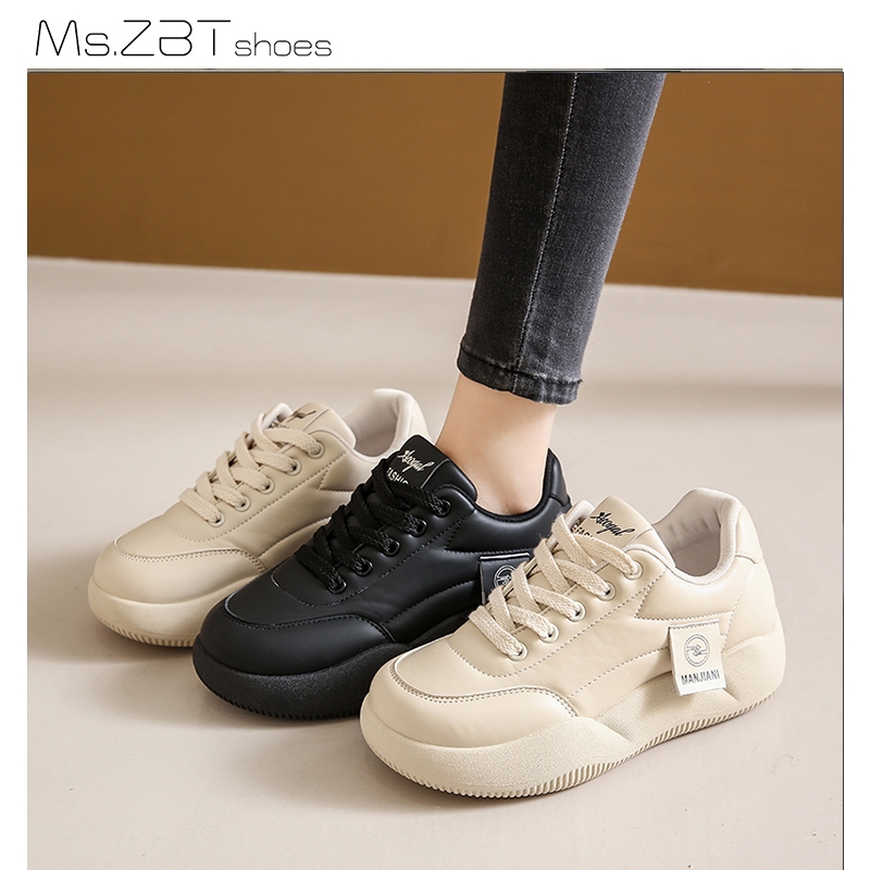 [นางสาว. Zbt] รองเท้าผ้าใบลําลอง ส้นหนา สีขาว สไตล์เกาหลี แฟชั่นฤดูใบไม้ผลิ สําหรับสตรี 2024