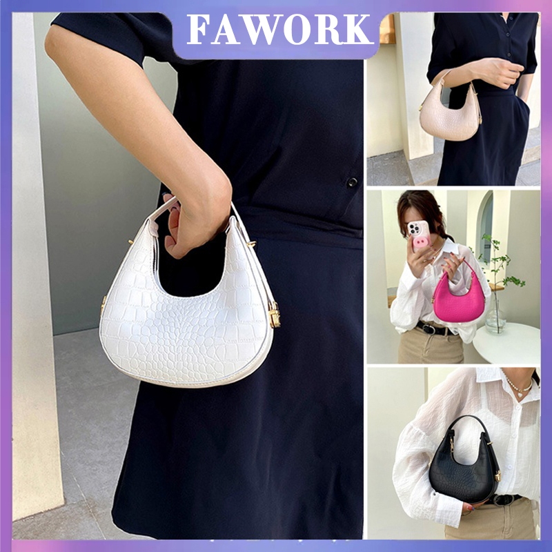 FAWORK ใหม่ กระเป๋าสะพายไหล่ ใต้วงแขน หนัง PU ลายพระจันทร์ครึ่งเสี้ยว ปรับได้ หรูหรา สําหรับสตรี (89