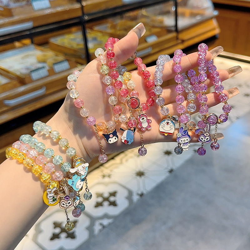 SANRIO สร้อยข้อมือ ประดับลูกปัดคริสตัล ลายการ์ตูน Cinnamoroll Kuromi Melody น่ารัก แฮนด์เมด เหมาะกับของขวัญ สําหรับเด็กผู้หญิง