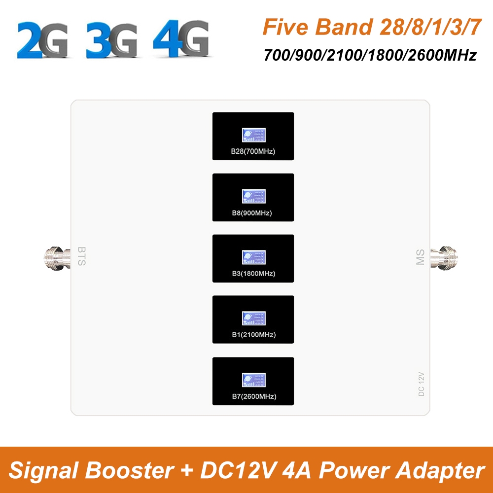 เครื่องทวนสัญญาณโทรศัพท์มือถือ Five Band B28 700MHz B8 900MHz B1 2100MHz B3 1800MHz B7 2600MHz 2G 3G