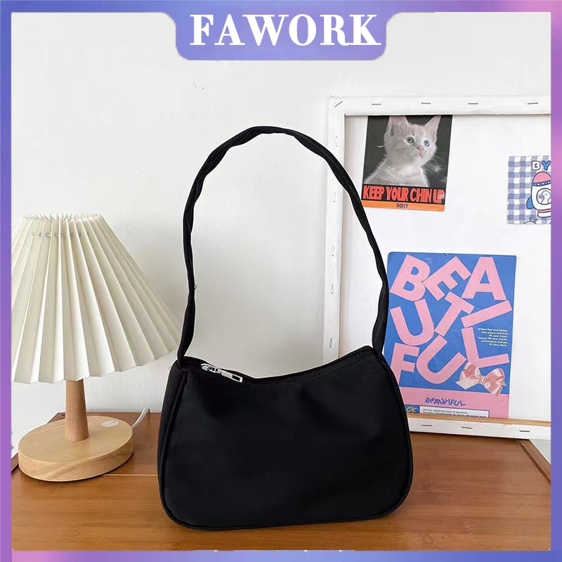 FAWORK กระเป๋าถือ กระเป๋าสะพายไหล่ ผ้าไนลอน สีพื้น สไตล์เกาหลี สําหรับสตรี (PDD1202)