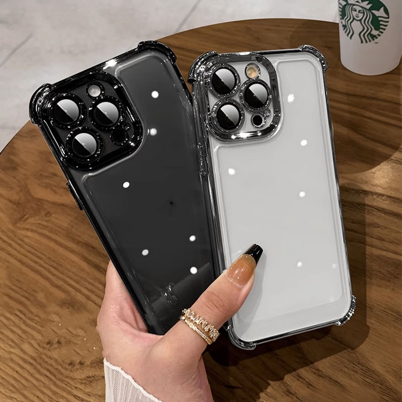 เคสโทรศัพท์มือถือเคสไอโฟน iPhone Xs Xr 11 12 13 14 15 Pro Max เคสโทรศัพท์มือถือป้องกันการล่มสลายด้วยไฟฟ้าโปร่งใสพร้อมกล้องฟิล์มป้องกันโปร่งใส