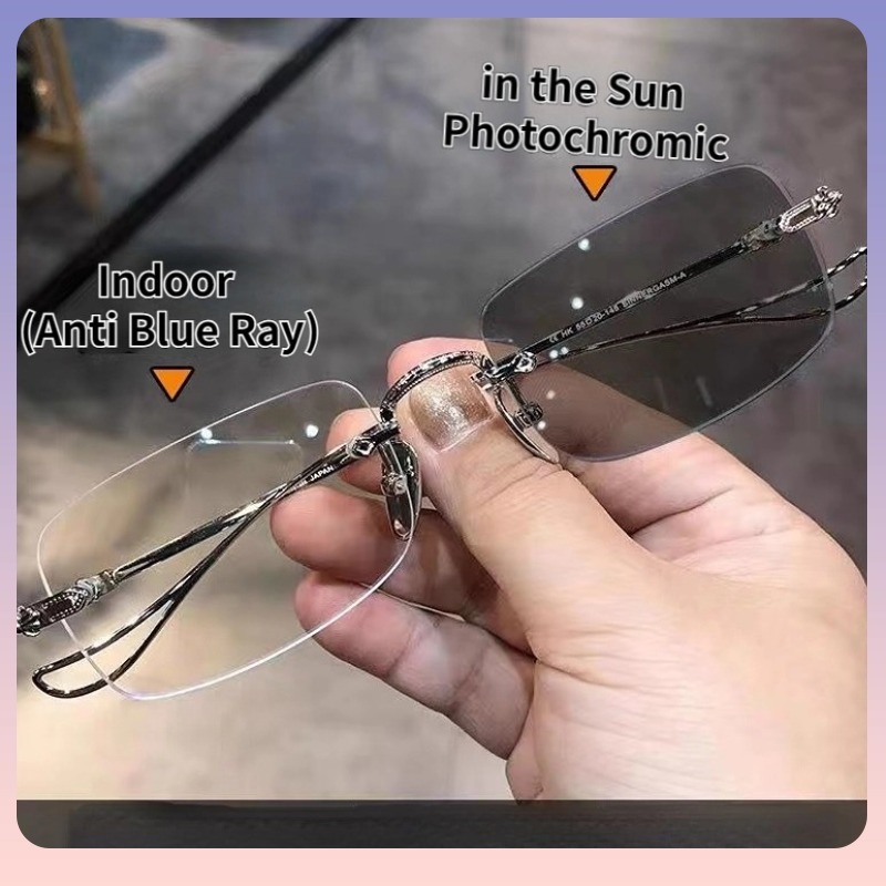 2 in 1 แว่นตากันแดด กรอบโลหะ ป้องกันรังสียูวี ไร้กรอบ ป้องกันแสงสีฟ้า สําหรับผู้หญิง และผู้ชาย