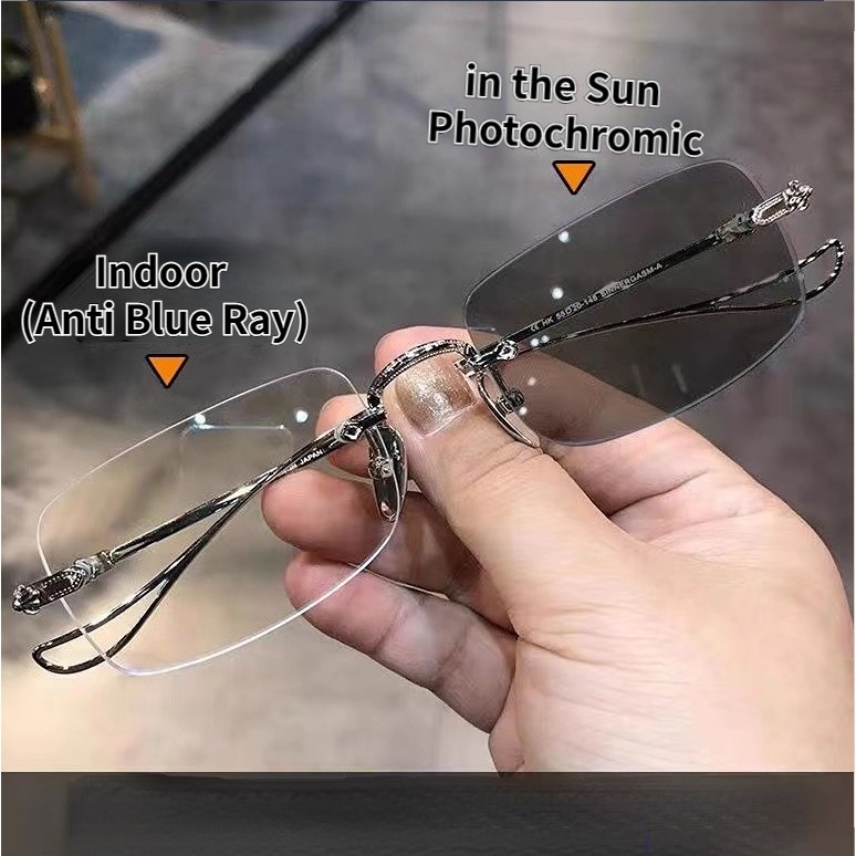 2 in 1 แว่นตากันแดด กรอบโลหะ ป้องกันรังสียูวี ไร้กรอบ ป้องกันแสงสีฟ้า สําหรับผู้หญิง และผู้ชาย