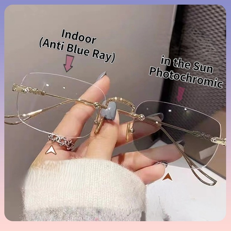 2 in 1 แว่นตากันแดด กรอบโลหะ ป้องกันรังสียูวี ไร้กรอบ ป้องกันแสงสีฟ้า สําหรับผู้หญิง และผู้ชาย