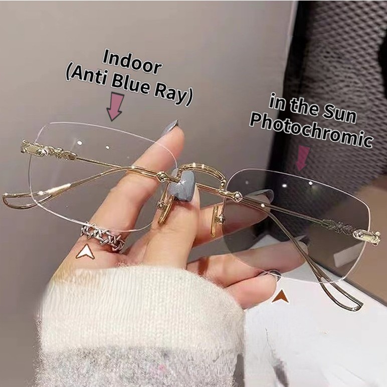 2 in 1 แว่นตากันแดด กรอบโลหะ ป้องกันรังสียูวี ไร้กรอบ ป้องกันแสงสีฟ้า สําหรับผู้หญิง และผู้ชาย