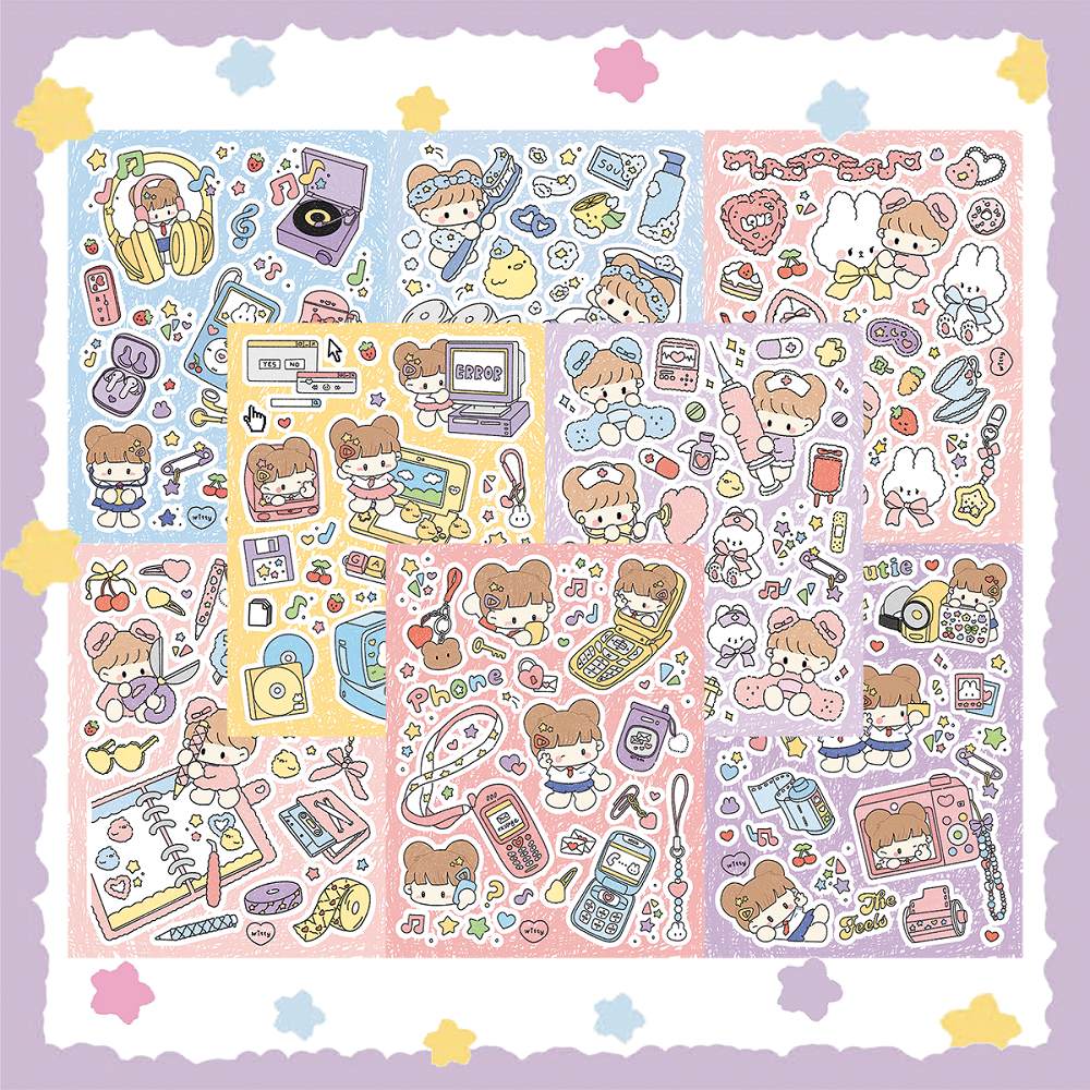 สติกเกอร์ ลายการ์ตูนเด็กผู้หญิงน่ารัก สไตล์เกาหลี สําหรับตกแต่งสมุดไดอารี่ สมุดไดอารี่ โทรศัพท์มือถือ DIY