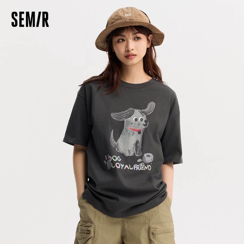 Semir เสื้อยืดผู้หญิง เสื้อยืดแขนสั้น ผ้าฝ้ายแท้ ทรงหลวม พิมพ์ลายน่ารัก แฟชั่นฤดูร้อน สําหรับผู้หญิง 2024