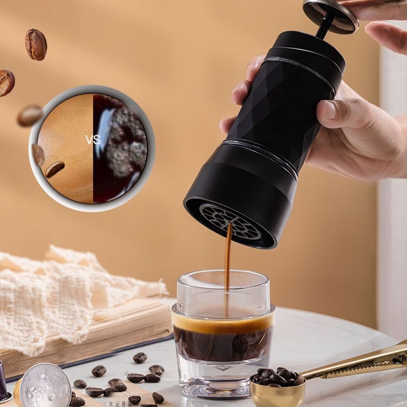 Zigo เครื่องชงกาแฟแบบพกพา เครื่องชงกาแฟแบบกดสองมือ เครื่องชงกาแฟเอสเปรสโซขนาดเล็กใช้แคปซูลและผงกาแฟได้