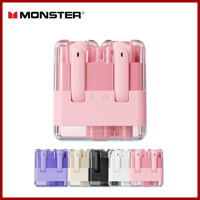 Monster XKT12 Gaming หูฟังบลูทูธไร้สาย HIFI บลูทู ธ 5.3 ห้องโดยสารโปร่งแสง Led เอชดีโทร โหมดเกม เวลาแฝงต่ำ