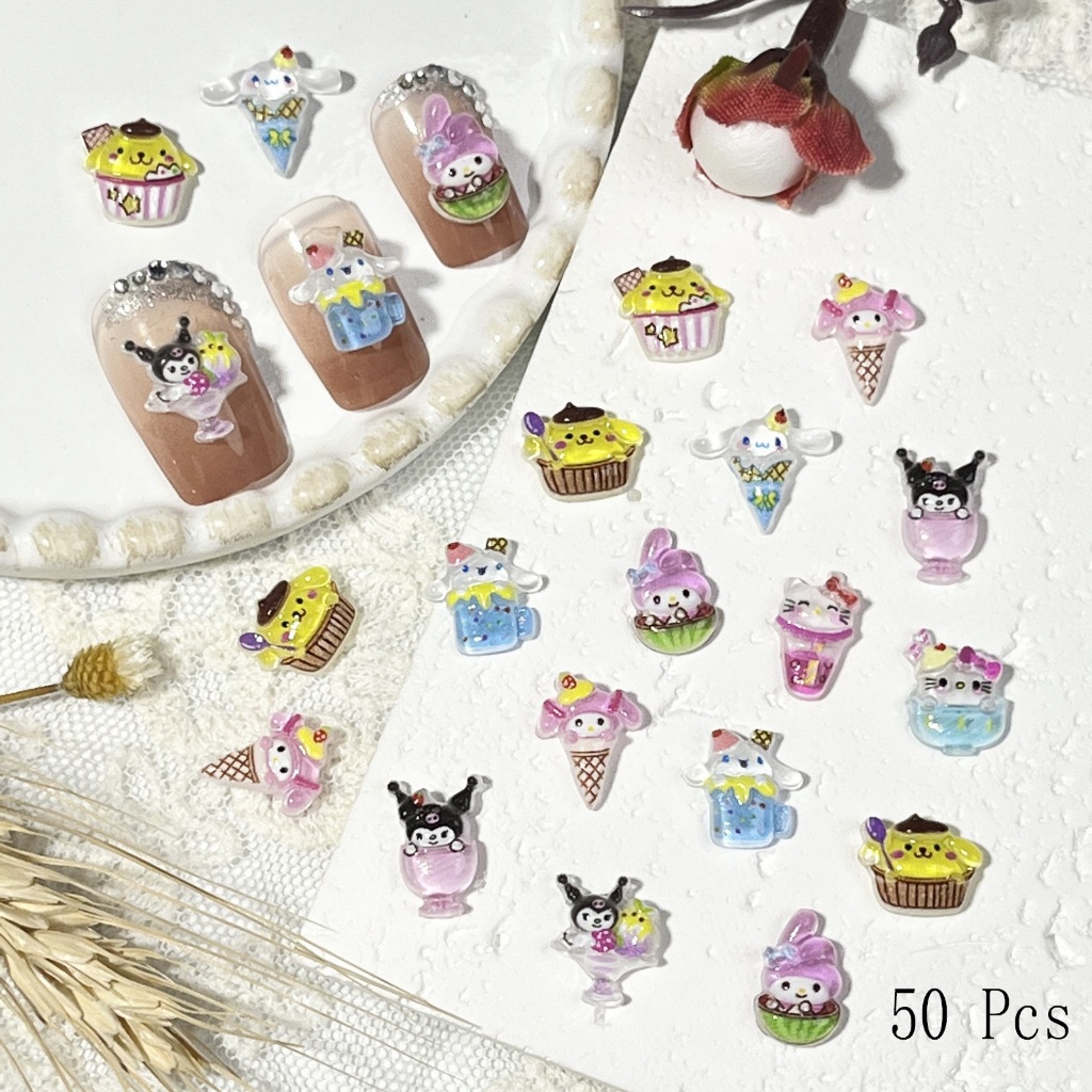 50 ชิ้น / แพ็ค ไอศกรีม ใหม่ การ์ตูน Sanrio อุปกรณ์ทําเล็บ หวาน น่ารัก Kuromi DIY ดูแลเล็บ ผสม เคสโทรศัพท์ โฮมเมด