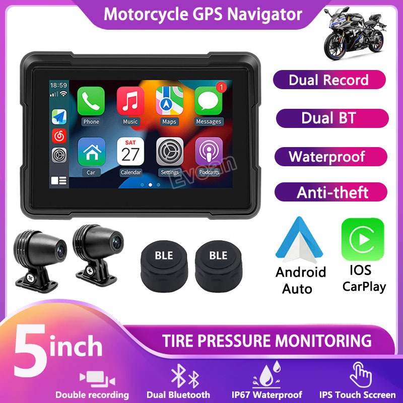 (รับประกัน 1 ปี) Evean กันน้ำ 5 นิ้วจอแสดงผลรถจักรยานยนต์นำทาง GPS รถยนต์ Android Auto IPS สมาร์ทหน้าจอสัมผัส Dash Cam HD 1080P