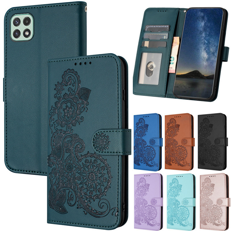เคสโทรศัพท์หนัง PU นิ่ม ฝาพับ ลายดอกไม้ พร้อมช่องใส่บัตร หรูหรา สําหรับ Samsung Galaxy A12 A52 A72 A22 A32 A42 A12 A52S 5G A02 A23 M13 F13 4G A52 A72 A22 A32 4G