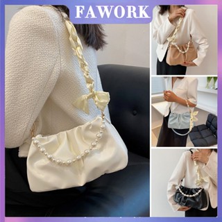 FAWORK [พร้อมส่ง] กระเป๋าสะพายไหล่ หนัง Pu แต่งจับจีบ สีพื้น…
