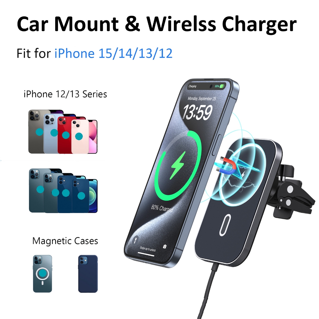 Choetech 15W 2-in-1 Car Wireless Charger อุปกรณ์เมาท์ขาตั้งแม่เหล็กไร้สาย ชาร์จเร็ว สําหรับติดรถยนต์
