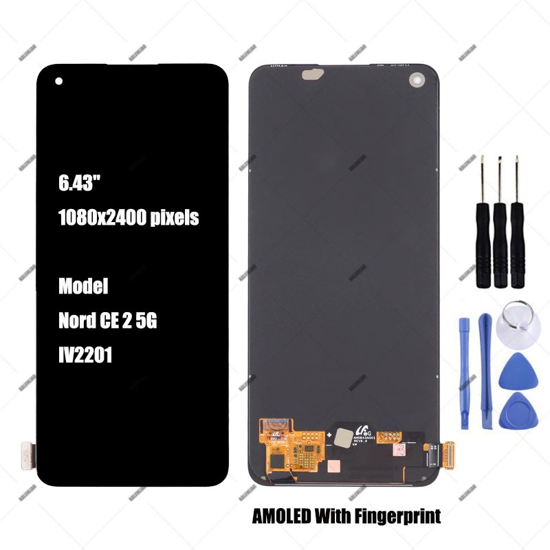 6.43 "สําหรับ AMOLED Oneplus Nord CE 2 5G IV2201 จอแสดงผล LCD Touch Screen Digitizer Assembly Replac