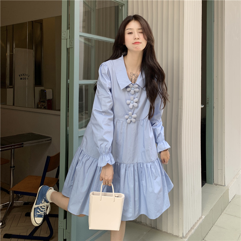 NZN แฟชั่นผู้หญิงฤดูใบไม้ผลิใหม่ชุดเสื้อเชิ้ตแขนยาวสีฟ้าเร้าใจมินิกระโปรงก