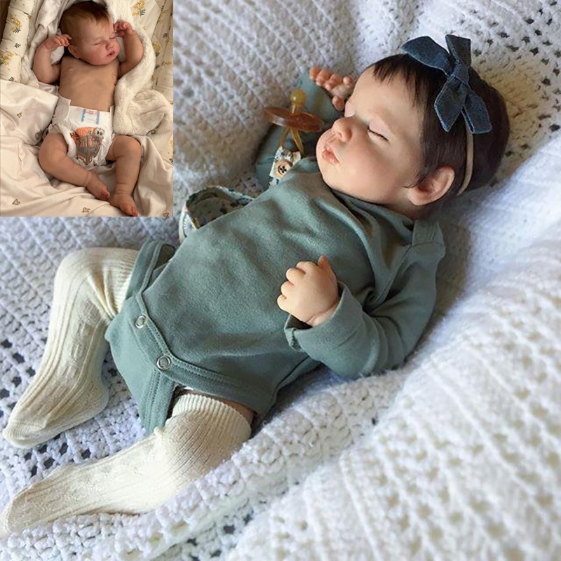 19 นิ ้ ว Full Body ทารกแรกเกิดตุ ๊ กตา Handmade เหมือนจริง Reborn Loulou Sleeping Soft Touch 3D ทาสีผิว Visible Veins