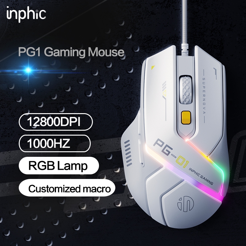 Inphic PG1 เมาส์เกมมิ่ง 6 ปุ่ม เมาส์มาโคร เมาส์สาย เม้า 200-12800DPI 1000Hz RGB น้ําหนักเบา Gaming M